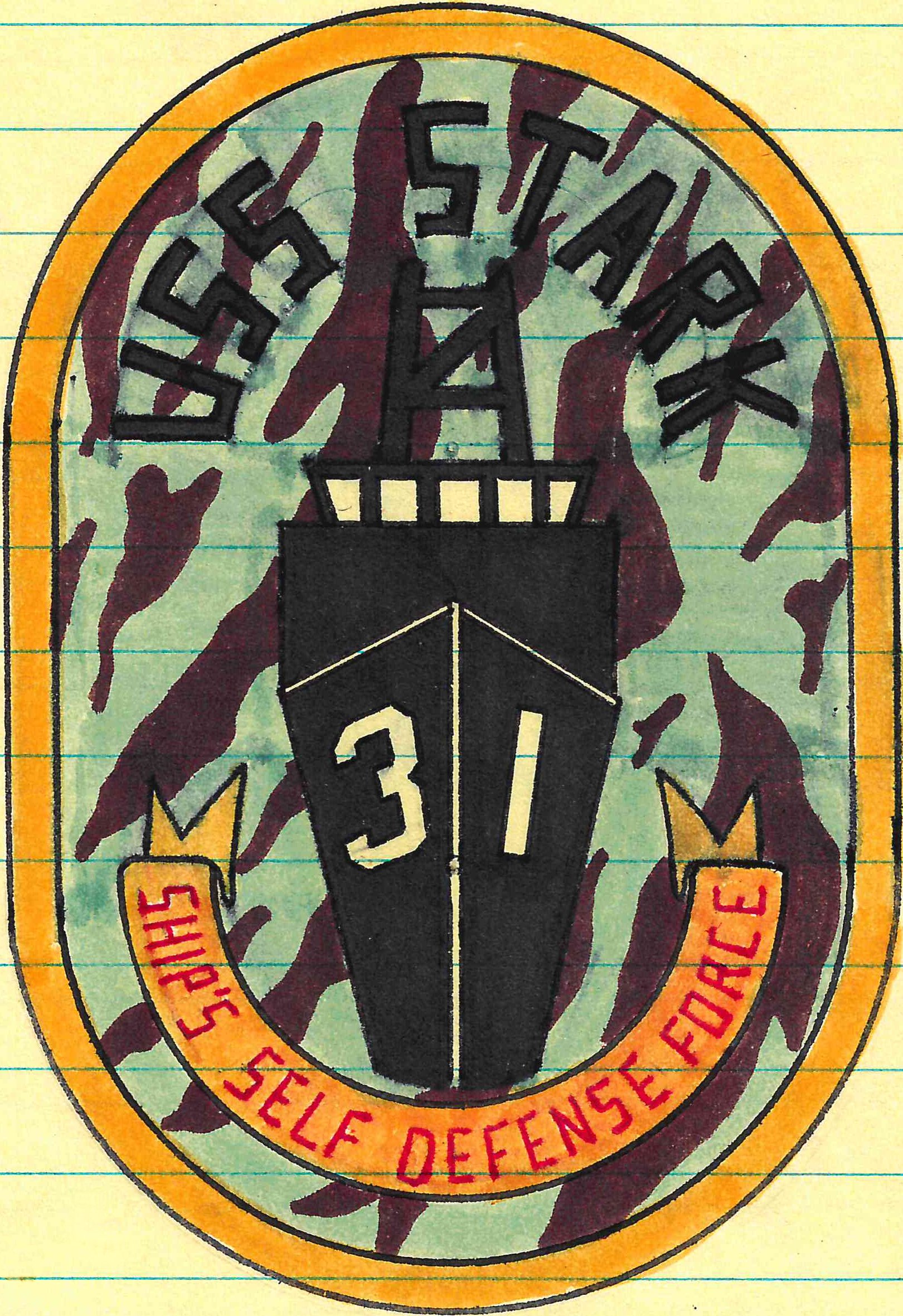 A drawing of the USS Stark FFG-31 Ship's Self Defense Force patch drawn by ET2 Chris DeAngelis.