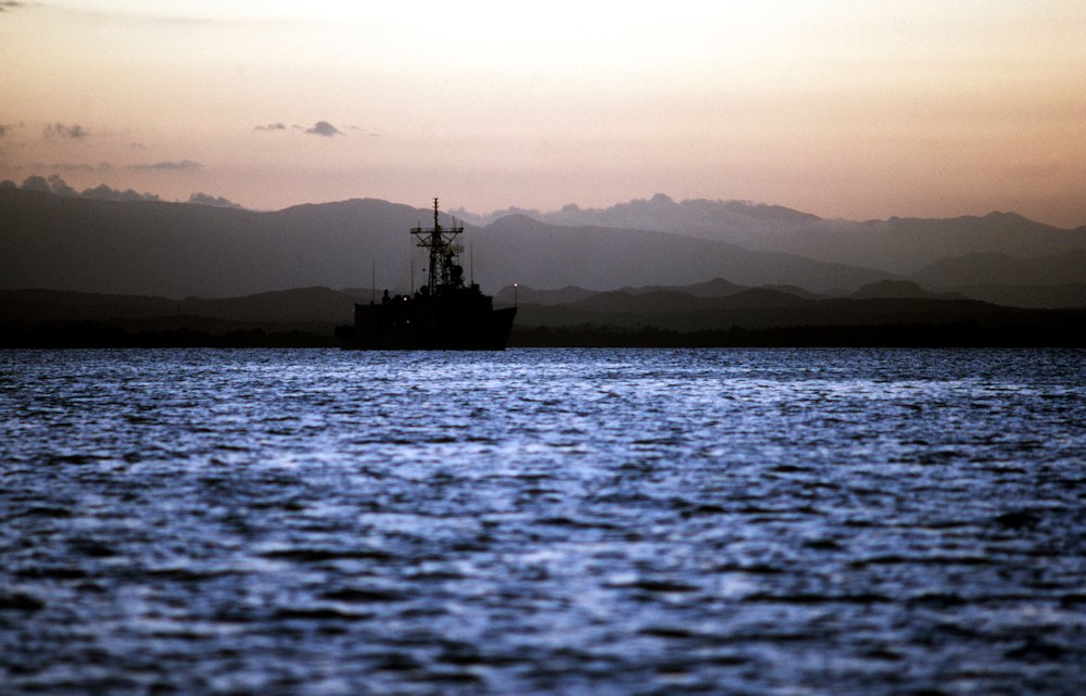 Stark at anchor in Guantanamo Bay, Cuba.
