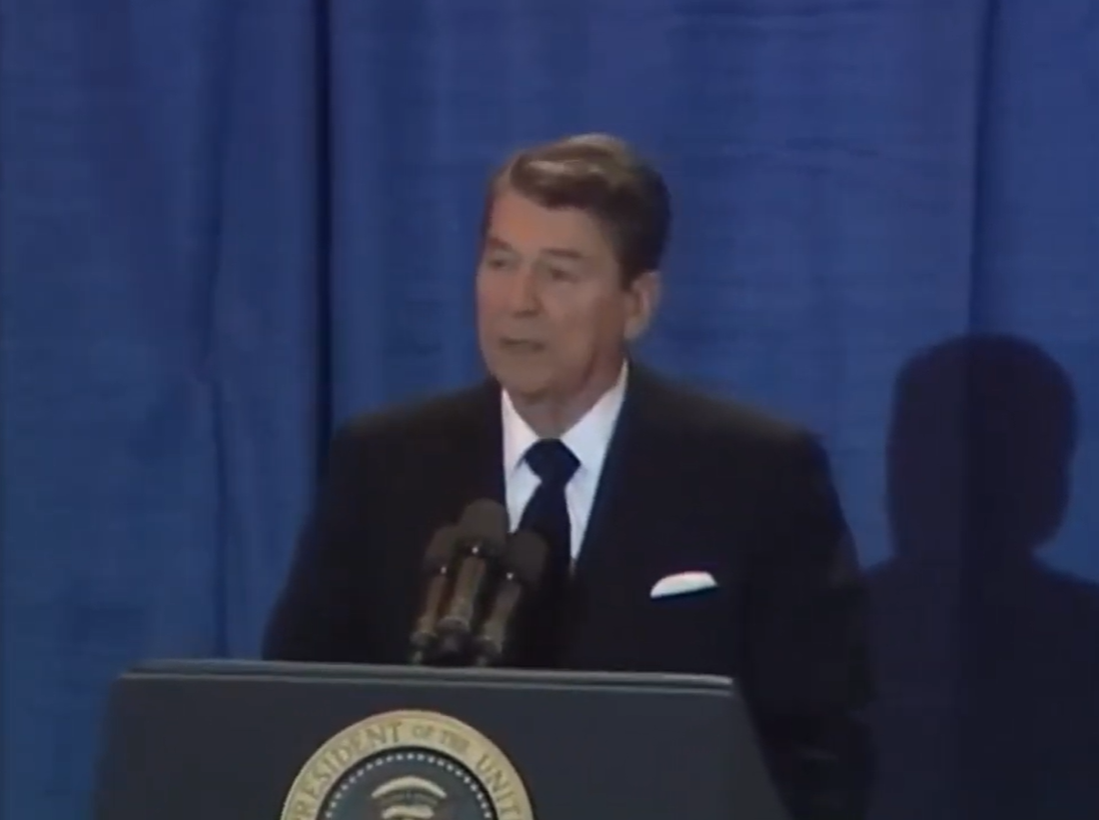 President Ronald Reagan speaking at the Memorial Service.