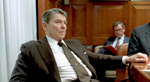President Ronald Reagan attending the National Sercurity Council meeting on May 18, 1987.