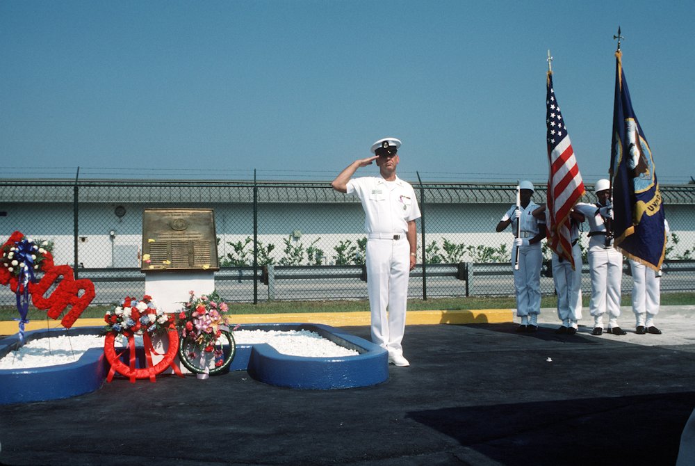 17MAY88 Naval Station Mayport Bravo Pier:  Memorial Service to honor the 37 sailors lost aboard the USS Stark.